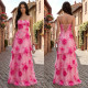 Sexy Print Mesh Spaghetti Straps Maxi Dress BY-7710