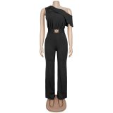 Slash Shoulder Solid Color Jumpsuit BY-7718