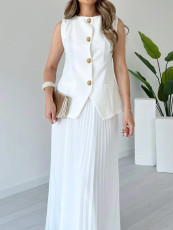 Sleeveless Vest Press Pleated Long Skirt Suit GYLY-10901