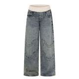 Plus Size Ribbed-Waist Straight Jeans GYLN-9167