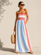 O Neck Stripe Print Tube Top Dress GQLK-6683
