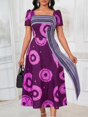 Print Square Neck Midi Dress GYLY-11278
