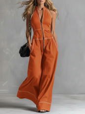 Sleeveless Loose Casual Zipper Jumpsuit GXRF-QC162