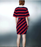 Contrast Color Stripe Lapel Midi Dress GQLK-KG6688