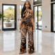 Leopard Print Halterneck Tie Up Jumpsuit(Wighout Headscarf)  BY-7723