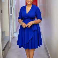 Plus Size Solid Color Tie Up Midi Dress NNWF-8206