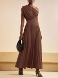Single Shoulder Ruched Maxi Dress GQLK-KG6622