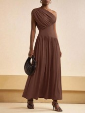 Single Shoulder Ruched Maxi Dress GQLK-KG6622