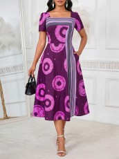 Print Square Neck Midi Dress GYLY-11278