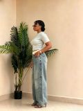 Plus Size Ribbed-Waist Straight Jeans GYLN-9167