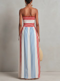 O Neck Stripe Print Tube Top Dress GQLK-6683
