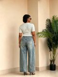 Plus Size Ribbed-Waist Straight Jeans GYLN-9167