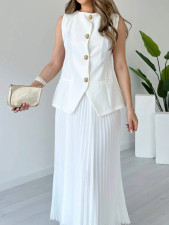 Sleeveless Vest Press Pleated Long Skirt Suit GYLY-10901