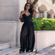 Mesh Solid Color Sling Backless Jumpsuit BY-7738