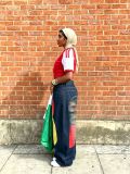 Plus Size jersey Patchwork Print Loose Jeans GYLN-8092