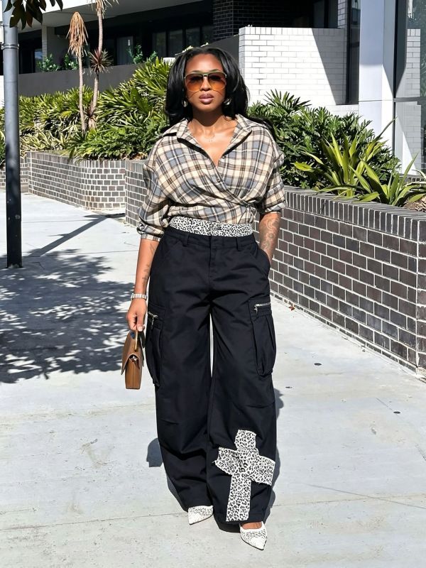 Plus Size Leopard Print Patchwork Jeans GYLN-5540