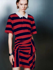 Contrast Color Stripe Lapel Midi Dress GQLK-KG6688