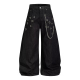 Plus Size Metal Ring Rivet Chain Jeans GYLN-9088