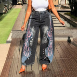 Plus Size Irregular Patchwork Print Jeans GYLN-8091