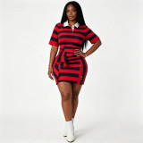 Contrast Color Stripe Lapel Midi Dress GQLK-KG6688