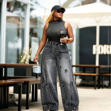 Plus Size Holes Wide Leg Jeans GYLN-7824