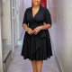 Plus Size Solid Color Tie Up Midi Dress NNWF-8206