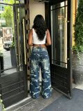 Plus Size Ripped Camouflage Washed Straight Jeans GYLN-7255