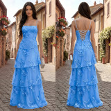 Sexy Print Mesh Spaghetti Straps Maxi Dress BY-7710