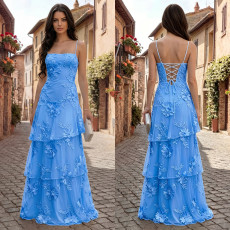 Sexy Print Mesh Spaghetti Straps Maxi Dress BY-7710