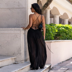 Mesh Solid Color Sling Backless Jumpsuit BY-7738