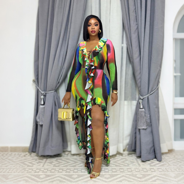 Print V Neck Bandage Dress CYA-902428