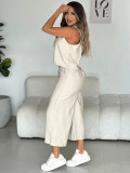 Solid Color Sleeveless Two Piece Pants Set MIL-L392