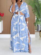 Print Tie Up Top Split Long Skirt Suit MIL-L387