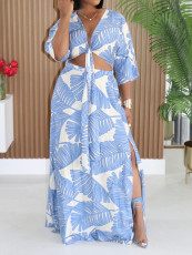 Print Tie Up Top Split Long Skirt Suit MIL-L387