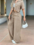 Short Sleeve Solid Color Two Piece Pants Set MIL-L347