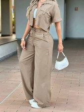 Short Sleeve Solid Color Two Piece Pants Set MIL-L347