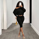Slash Shoulder Loose Long Sleeve Pants Suit GDSF-Q26ST123