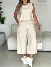 Solid Color Sleeveless Two Piece Pants Set MIL-L392