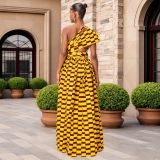 Single Shoulder Print Split Maxi Dress YF-60024