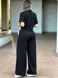 Short Sleeve Solid Color Two Piece Pants Set MIL-L347