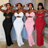 Solid Color Corsage Tube Top Maxi Dress CYA-902444
