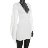 Flare Long Sleeve V Neck Mini Dress GSZM-D26DS272