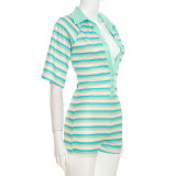 Stripe Print Deep V Neck Romper GDSF-Y26RP283