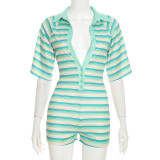 Stripe Print Deep V Neck Romper GDSF-Y26RP283