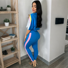 Color Block O Neck Casual Pants Suit CYA-902407
