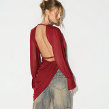 Deep V Neck Pleated Backless Tops GDSF-Q26TP135