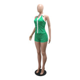 Stripe Lapel Deep V Neck Two Piece Short Set CYA-902420