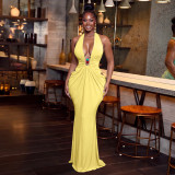 V Neck Halterneck Tie Up Maxi Dress YF-11083