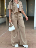 Short Sleeve Solid Color Two Piece Pants Set MIL-L347