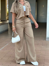 Short Sleeve Solid Color Two Piece Pants Set MIL-L347
